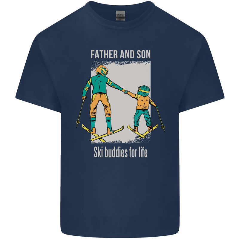 Skiing Father & Son Ski Buddies Fathers Day Mens Cotton T-Shirt Tee Top Navy Blue