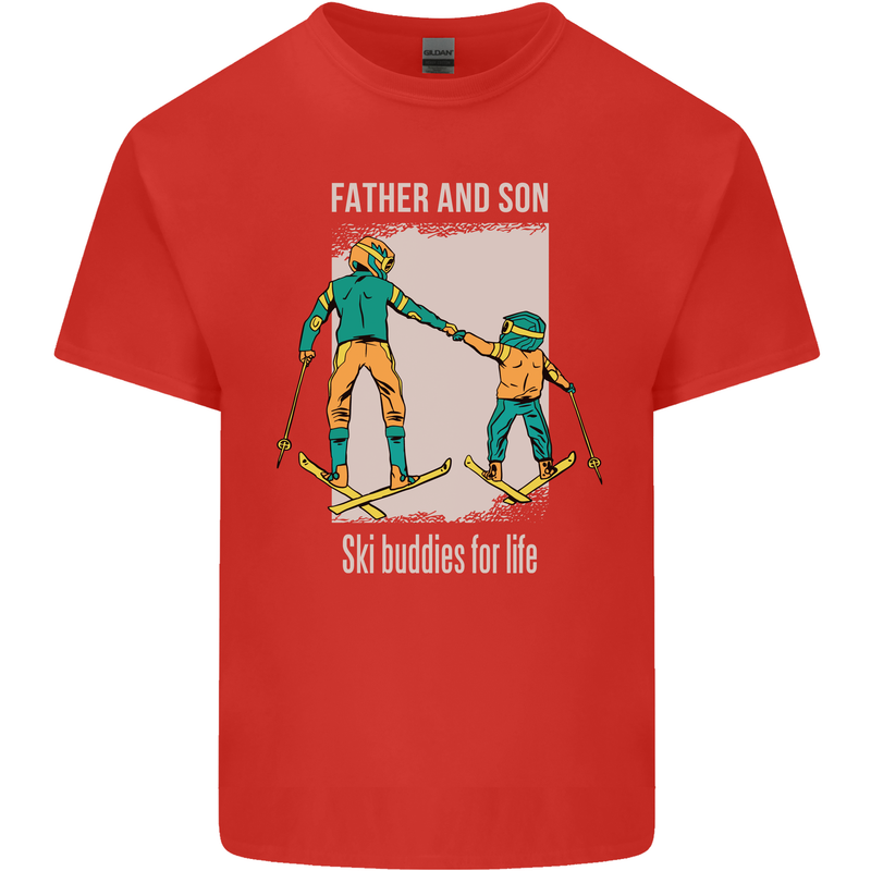 Skiing Father & Son Ski Buddies Fathers Day Mens Cotton T-Shirt Tee Top Red