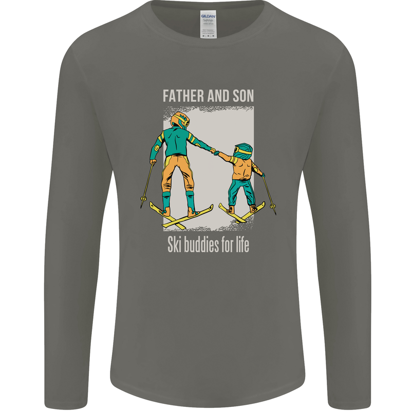 Skiing Father & Son Ski Buddies Fathers Day Mens Long Sleeve T-Shirt Charcoal