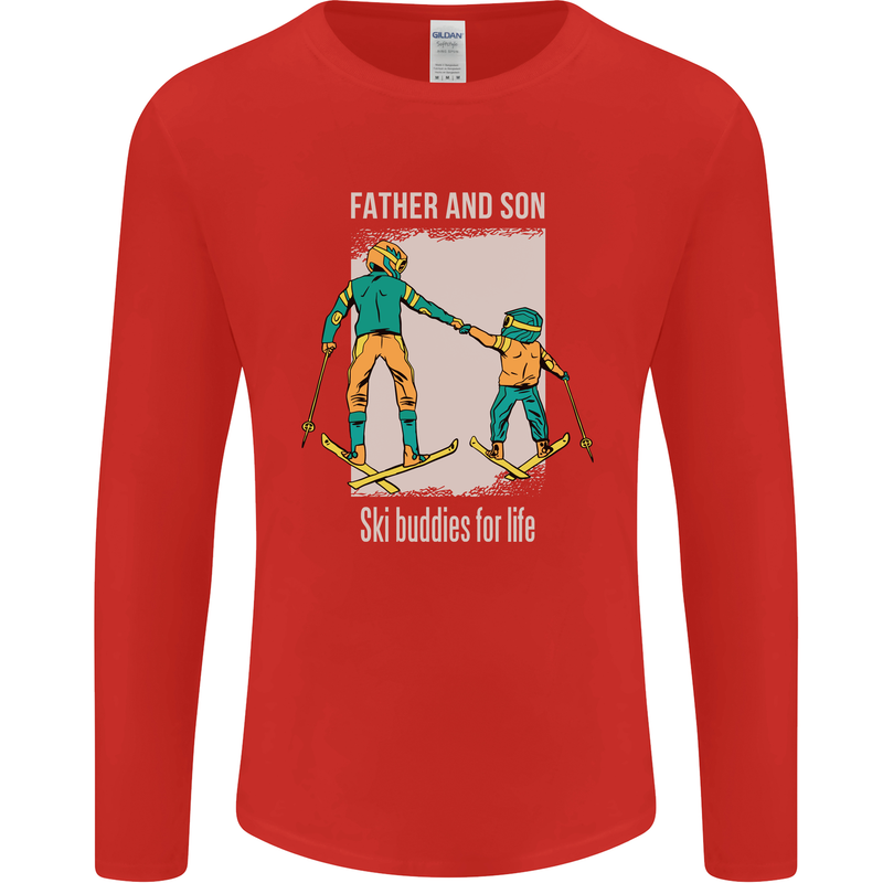 Skiing Father & Son Ski Buddies Fathers Day Mens Long Sleeve T-Shirt Red