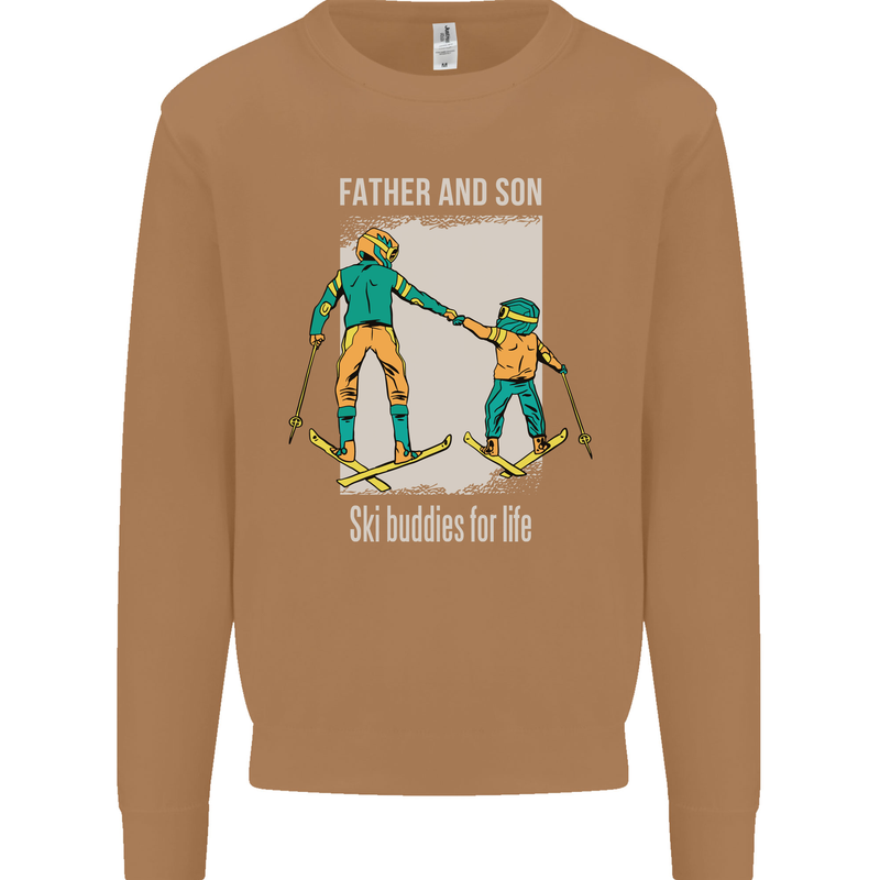 Skiing Father & Son Ski Buddies Fathers Day Mens Sweatshirt Jumper Caramel Latte