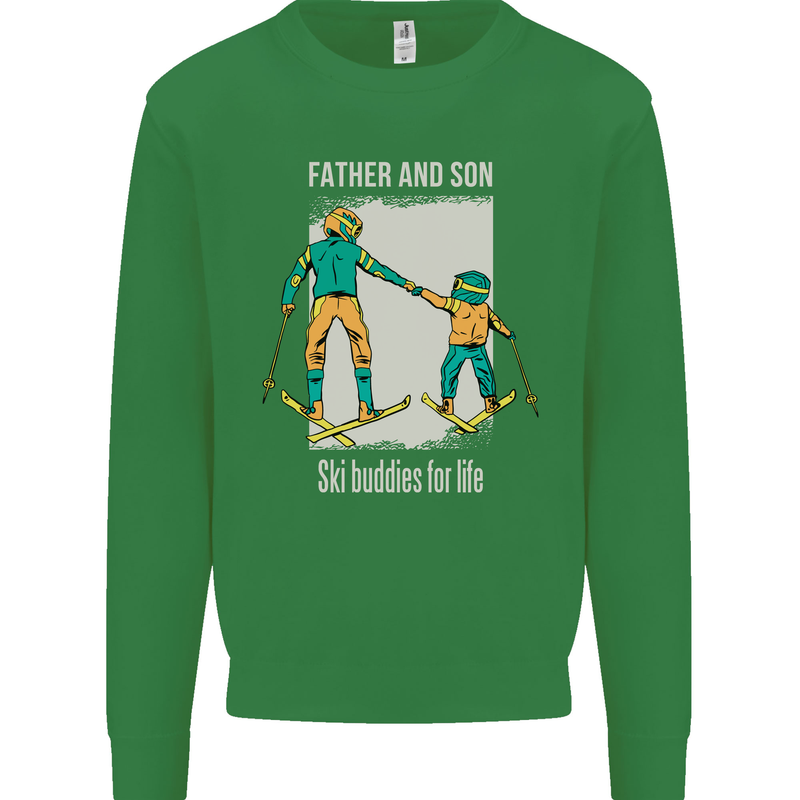 Skiing Father & Son Ski Buddies Fathers Day Mens Sweatshirt Jumper Irish Green