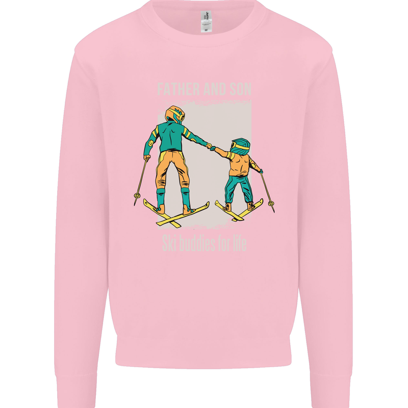 Skiing Father & Son Ski Buddies Fathers Day Mens Sweatshirt Jumper Light Pink