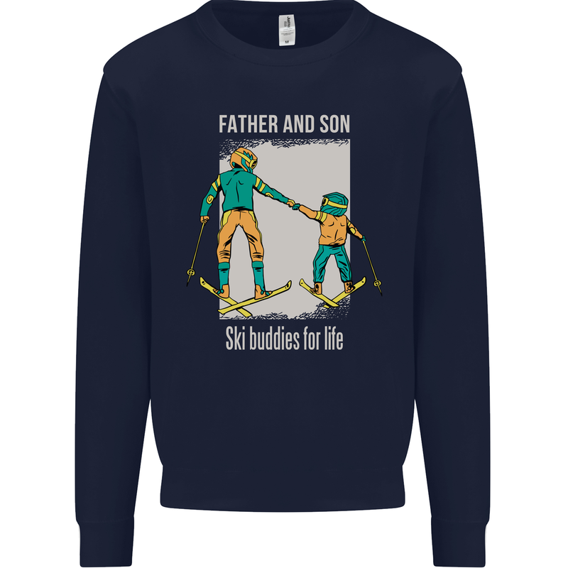 Skiing Father & Son Ski Buddies Fathers Day Mens Sweatshirt Jumper Navy Blue