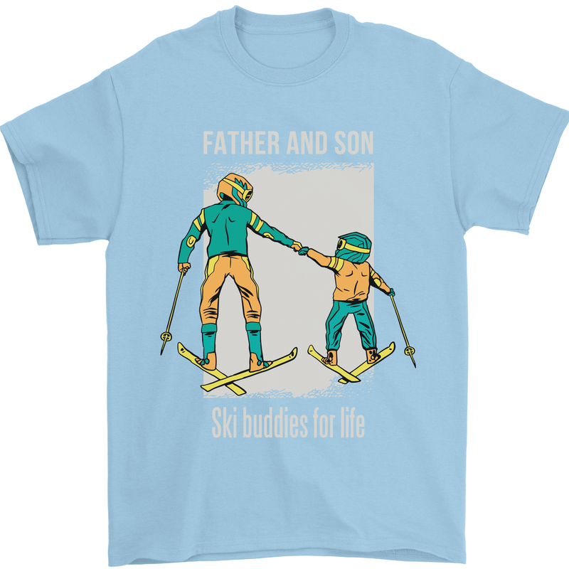 Skiing Father & Son Ski Buddies Fathers Day Mens T-Shirt 100% Cotton Light Blue