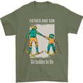 Skiing Father & Son Ski Buddies Fathers Day Mens T-Shirt 100% Cotton Military Green