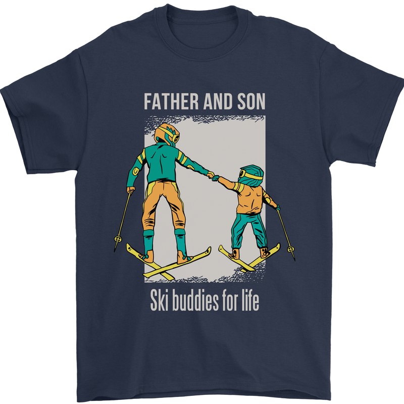 Skiing Father & Son Ski Buddies Fathers Day Mens T-Shirt 100% Cotton Navy Blue