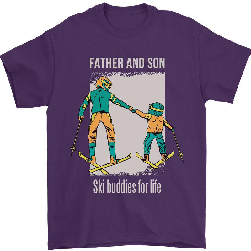 Skiing Father & Son Ski Buddies Fathers Day Mens T-Shirt 100% Cotton Purple