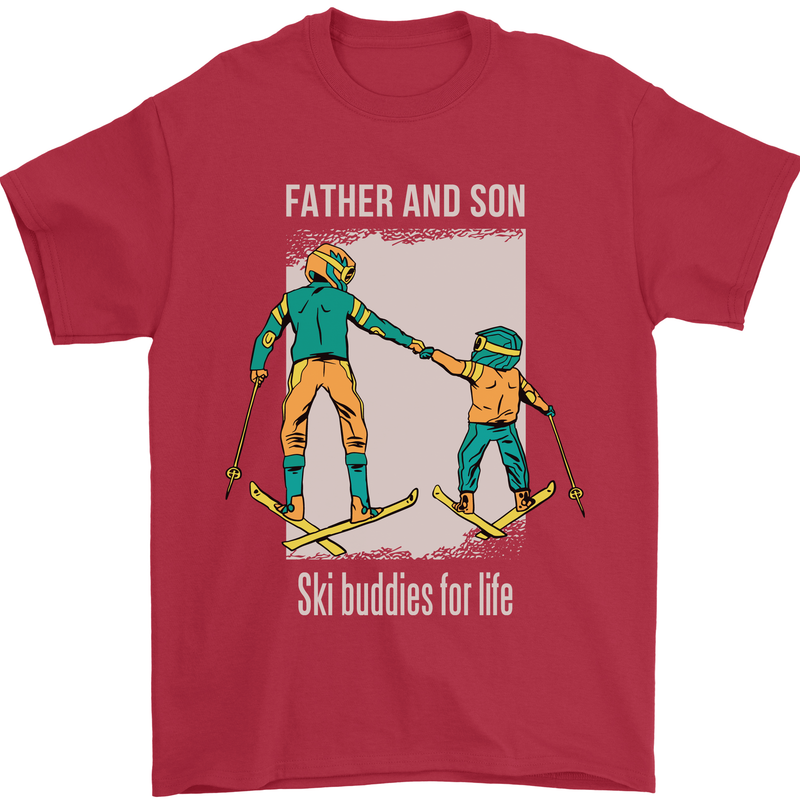 Skiing Father & Son Ski Buddies Fathers Day Mens T-Shirt 100% Cotton Red
