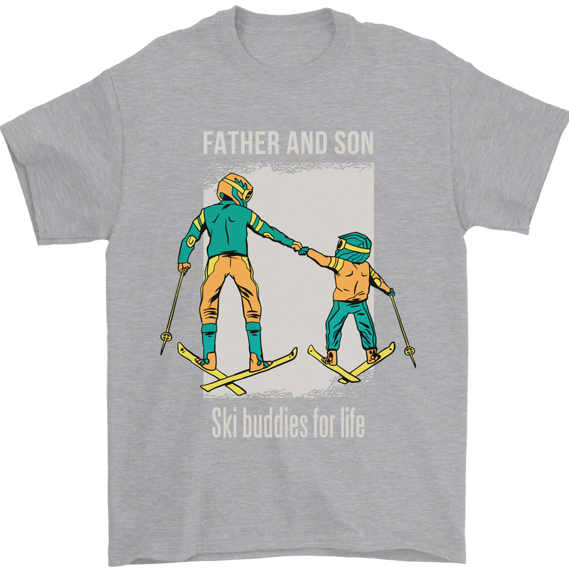 Skiing Father & Son Ski Buddies Fathers Day Mens T-Shirt 100% Cotton Sports Grey