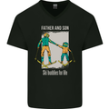 Skiing Father & Son Ski Buddies Fathers Day Mens V-Neck Cotton T-Shirt Black
