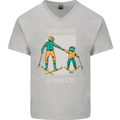 Skiing Father & Son Ski Buddies Fathers Day Mens V-Neck Cotton T-Shirt Sports Grey