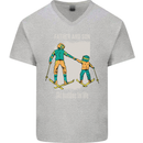 Skiing Father & Son Ski Buddies Fathers Day Mens V-Neck Cotton T-Shirt Sports Grey