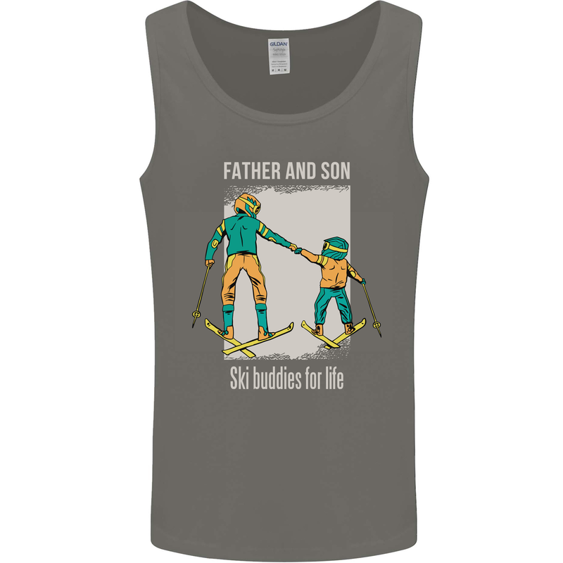 Skiing Father & Son Ski Buddies Fathers Day Mens Vest Tank Top Charcoal