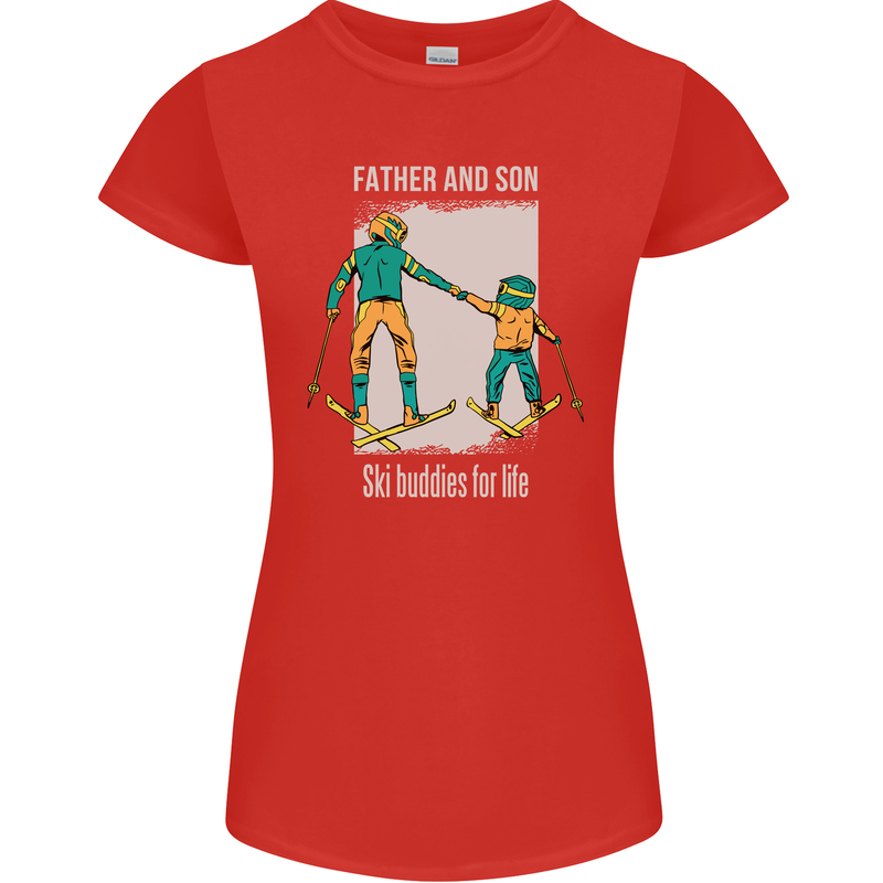 Skiing Father & Son Ski Buddies Fathers Day Womens Petite Cut T-Shirt Red