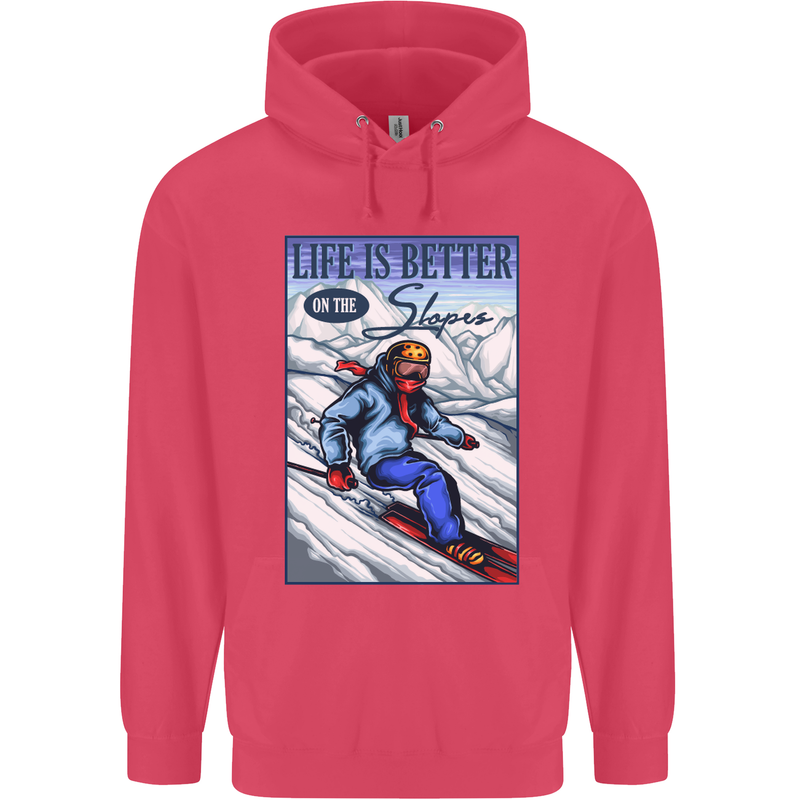 Skiing Life Better on the Slopes Ski Skiier Childrens Kids Hoodie Heliconia