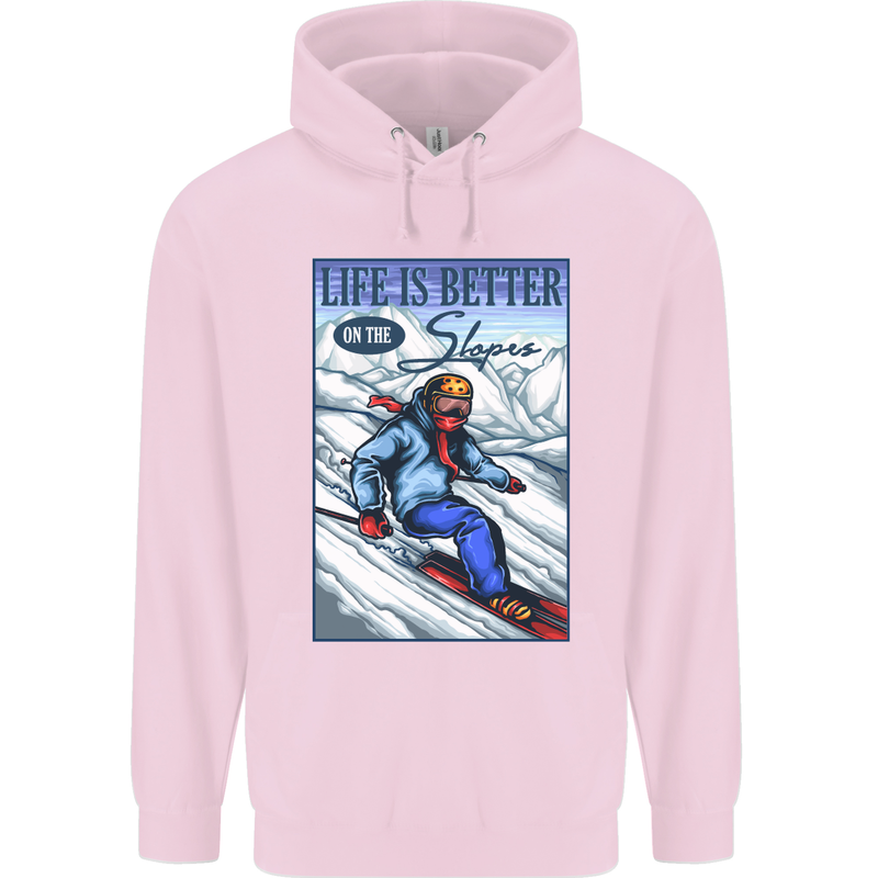 Skiing Life Better on the Slopes Ski Skiier Childrens Kids Hoodie Light Pink