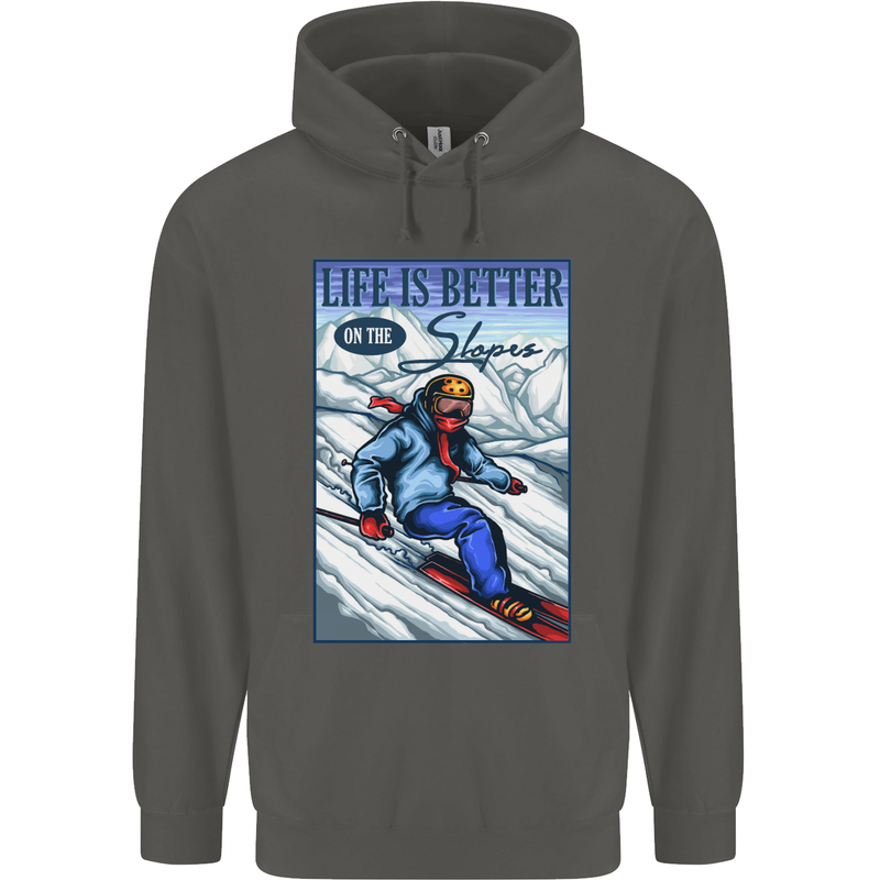 Skiing Life Better on the Slopes Ski Skiier Childrens Kids Hoodie Storm Grey
