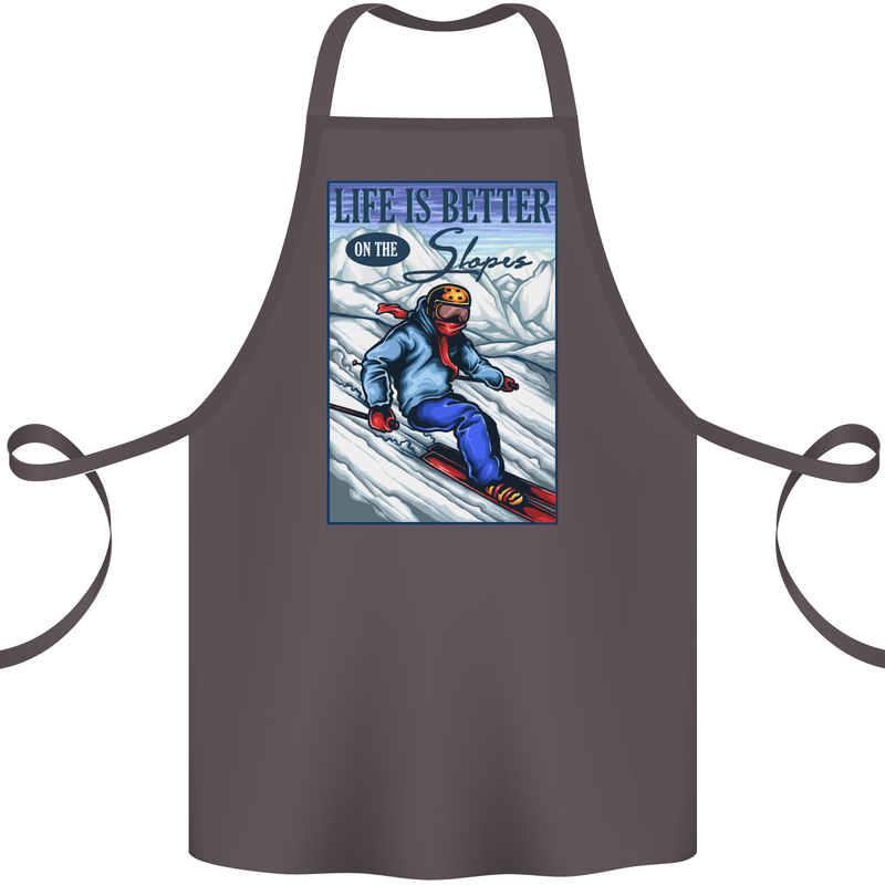 Skiing Life Better on the Slopes Ski Skiier Cotton Apron 100% Organic Dark Grey