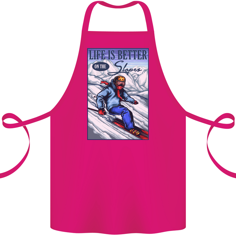 Skiing Life Better on the Slopes Ski Skiier Cotton Apron 100% Organic Pink