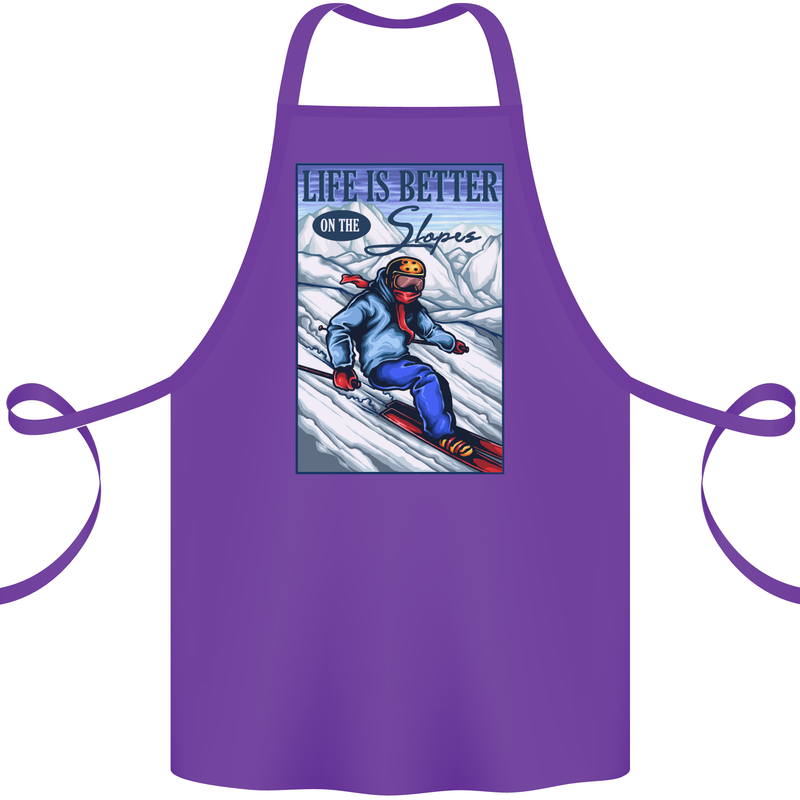 Skiing Life Better on the Slopes Ski Skiier Cotton Apron 100% Organic Purple