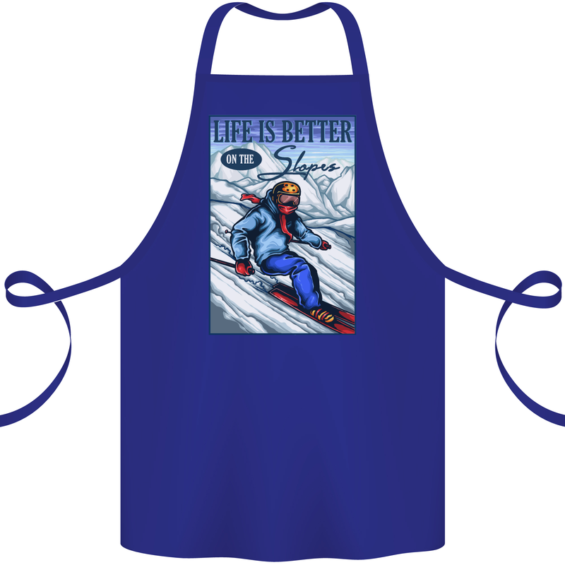Skiing Life Better on the Slopes Ski Skiier Cotton Apron 100% Organic Royal Blue