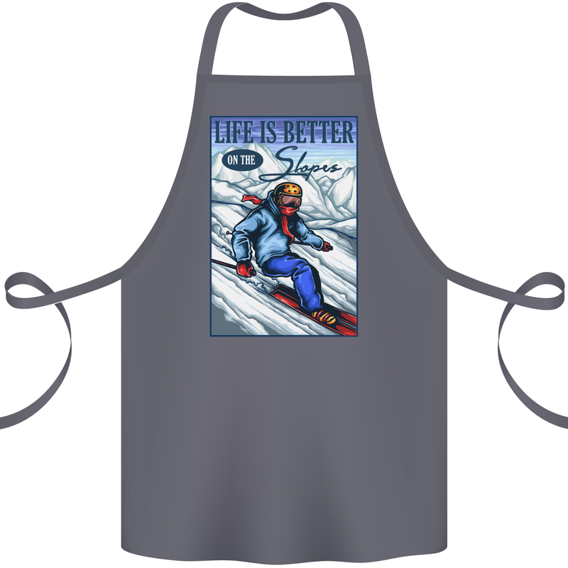 Skiing Life Better on the Slopes Ski Skiier Cotton Apron 100% Organic Steel