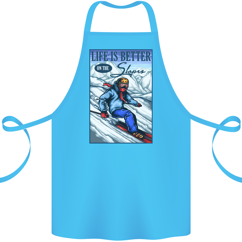 Skiing Life Better on the Slopes Ski Skiier Cotton Apron 100% Organic Turquoise