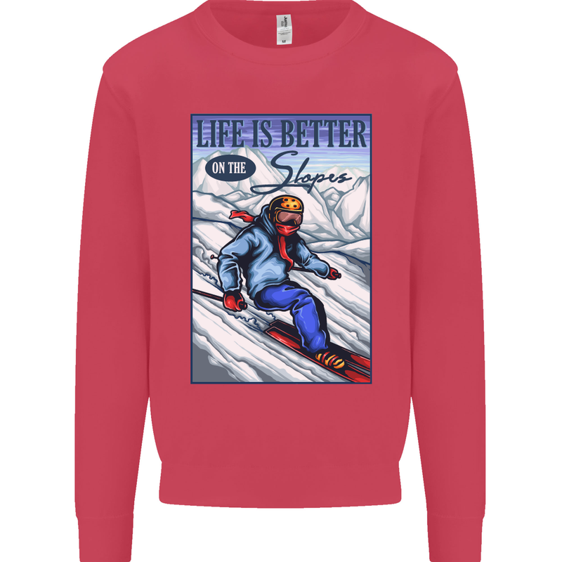 Skiing Life Better on the Slopes Ski Skiier Kids Sweatshirt Jumper Heliconia