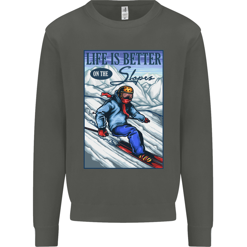 Skiing Life Better on the Slopes Ski Skiier Kids Sweatshirt Jumper Storm Grey