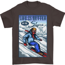 Skiing Life Better on the Slopes Ski Skiier Mens T-Shirt Cotton Gildan Dark Chocolate
