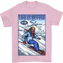 Skiing Life Better on the Slopes Ski Skiier Mens T-Shirt Cotton Gildan Light Pink