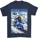 Skiing Life Better on the Slopes Ski Skiier Mens T-Shirt Cotton Gildan Navy Blue