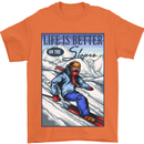 Skiing Life Better on the Slopes Ski Skiier Mens T-Shirt Cotton Gildan Orange
