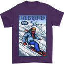 Skiing Life Better on the Slopes Ski Skiier Mens T-Shirt Cotton Gildan Purple