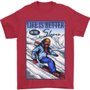 Skiing Life Better on the Slopes Ski Skiier Mens T-Shirt Cotton Gildan Red