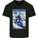 Skiing Life Better on the Slopes Ski Skiier Mens V-Neck Cotton T-Shirt Black