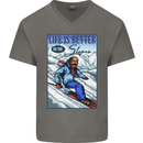 Skiing Life Better on the Slopes Ski Skiier Mens V-Neck Cotton T-Shirt Charcoal