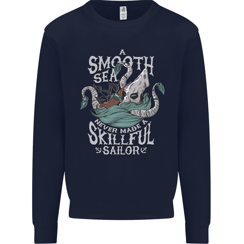 Skilful Sailor Kraken Sailing Cthulhu Kids Sweatshirt Jumper Navy Blue