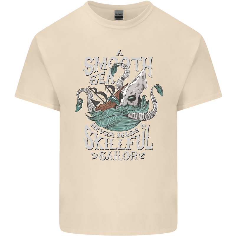 Skilful Sailor Kraken Sailing Cthulhu Mens Cotton T-Shirt Tee Top Natural