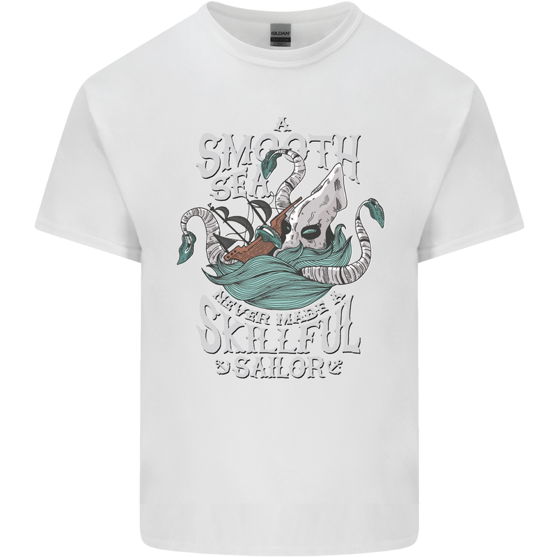 Skilful Sailor Kraken Sailing Cthulhu Mens Cotton T-Shirt Tee Top White