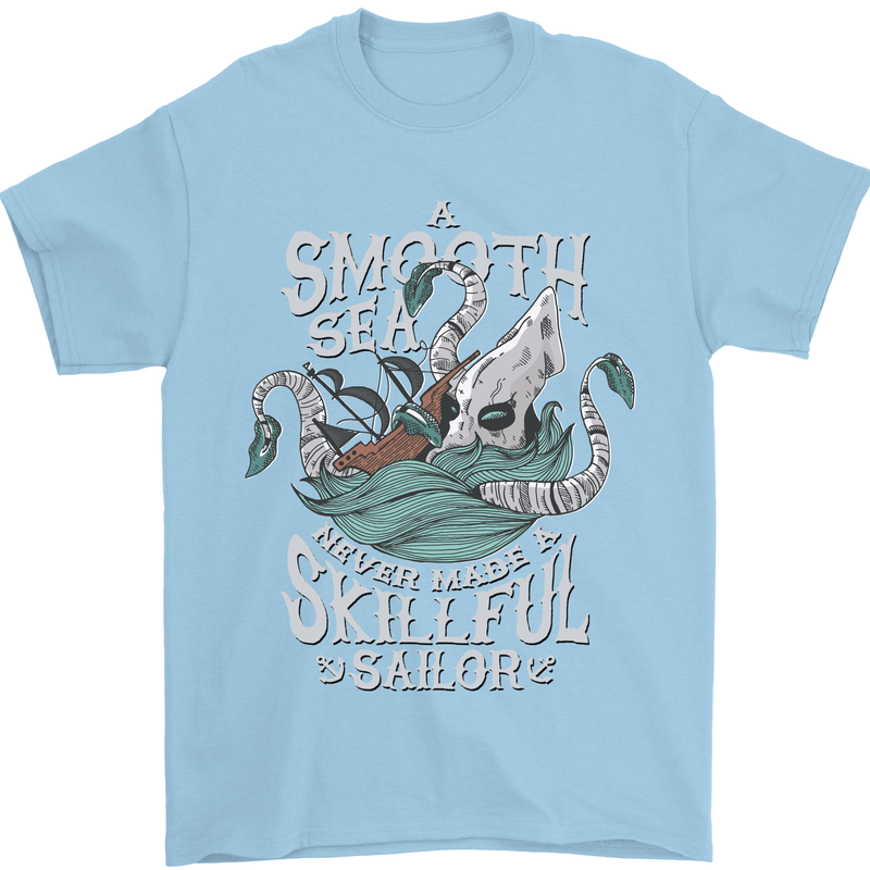 Skilful Sailor Kraken Sailing Cthulhu Mens T-Shirt 100% Cotton Light Blue