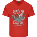 Skilful Sailor Kraken Sailing Cthulhu Mens V-Neck Cotton T-Shirt Red