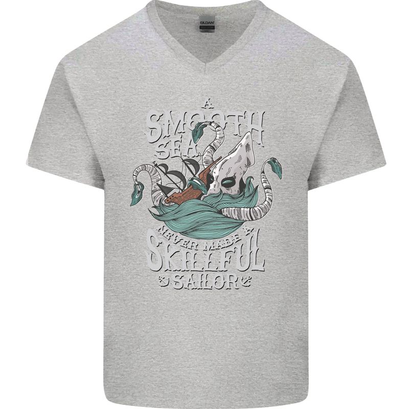 Skilful Sailor Kraken Sailing Cthulhu Mens V-Neck Cotton T-Shirt Sports Grey