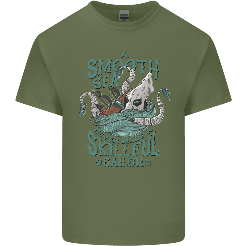 Skilful Sailor Kraken Sailing Octopus Mens Cotton T-Shirt Tee Top Military Green