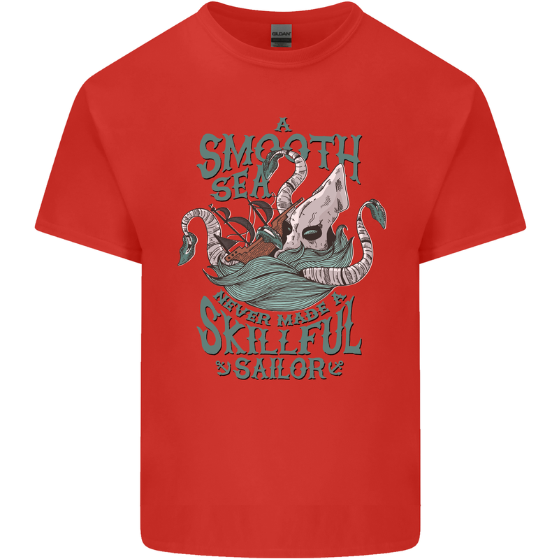 Skilful Sailor Kraken Sailing Octopus Mens Cotton T-Shirt Tee Top Red