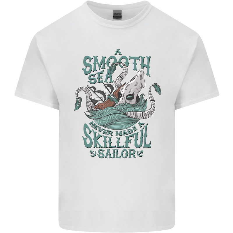 Skilful Sailor Kraken Sailing Octopus Mens Cotton T-Shirt Tee Top White