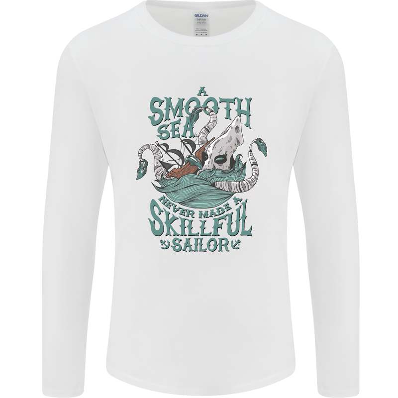 Skilful Sailor Kraken Sailing Octopus Mens Long Sleeve T-Shirt White