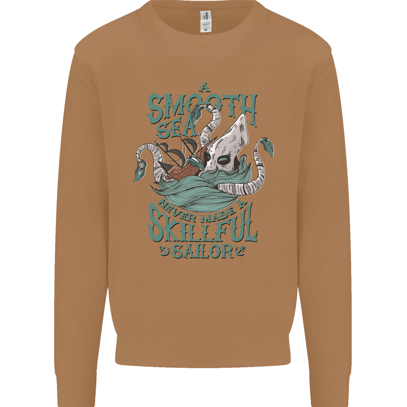 Skilful Sailor Kraken Sailing Octopus Mens Sweatshirt Jumper Caramel Latte