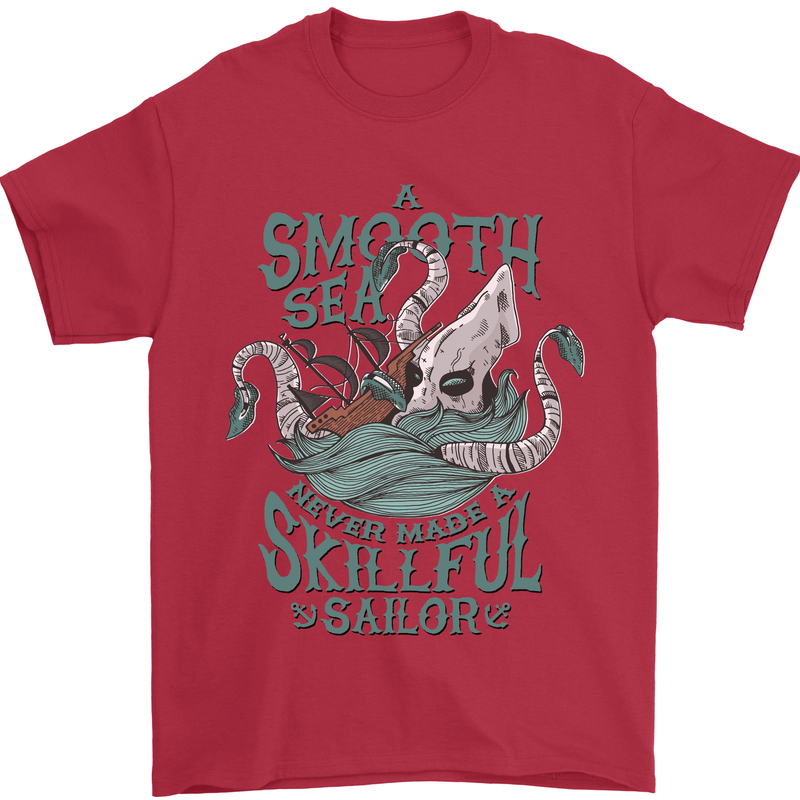 Skilful Sailor Kraken Sailing Octopus Mens T-Shirt 100% Cotton Red